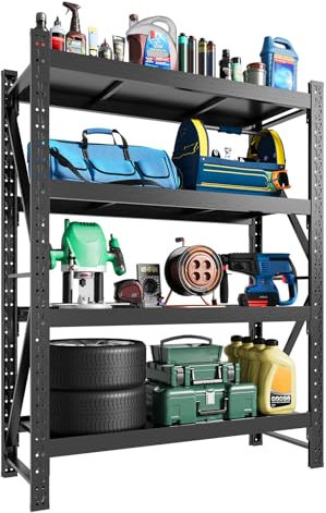 Sightlife Schwerlastregal Metallregal Steckregal Lagerregal Werkstattregal Kellerregal Garagenregal Küchenregal Standregal Stahlregal 4-Ebenen Fachlast 265kg verstellbare Ablagen 160x120x55cm (HxBxT)