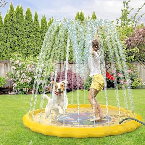 170cm Splash Pad, PVC Verdicktes Wasser-Spielmatte Splash, Rutschfestes Wasserspielzeug für Kinder Outdoor, Geeignet für Sommer Garten, Meer, Jungen Mädchen und Haustier Wassermatte