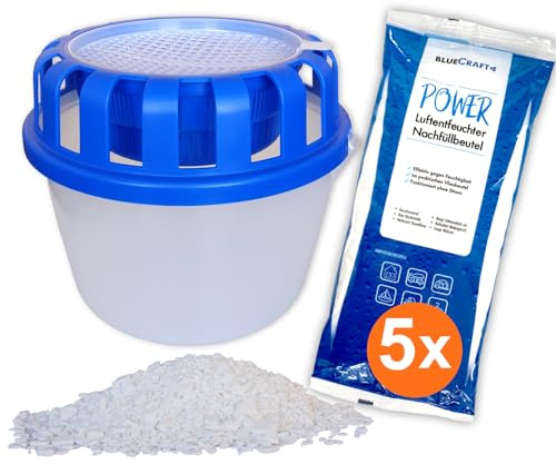 Luftentfeuchter Raumentfeuchter Box CA70 gegen Schimmel Keller Schlafzimmer | inklusive 5x 1kg Granulat Nachfüllpack im Vliesbeutel Feuchtigkeitskiller Calciumchlorid Wohnung Bad Schrank ohne Strom