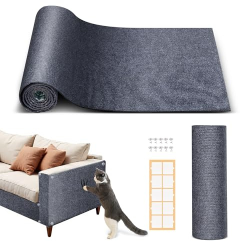 Freemale 78.7x15.8 Cat Scratch Mat Couch Furniture Protector,DIY Climb Cat Scratcher for Cat Couch Furniture or Wall Protector,Covering Cat Tower for Claws Scratching for Indoor (Dark Gray)