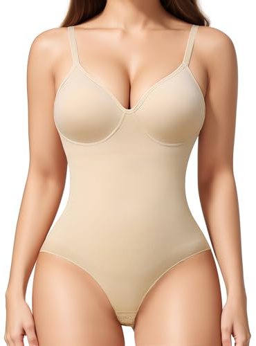 KUMAYES Shapewear Bodysuits for Women Tummy Control Shapewear with Built in Bra V-Neck Body Shaper Shaping Slimming Bodysuit