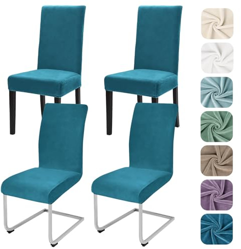Alishomtll Samt Stuhlhussen 4er Set Stuhlbezug Schwingstuhl Pfaublau | Elastische Stuhlhussen Schwingstuhl Stuhlbezug Universal hussen für stühle Waschbare Esszimmerstühle Bezug Küche Hochzeit