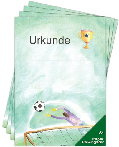 moppenstedt Kinderurkunde A4 bedruckbar 160g, Fußball, (50 Blatt), hochwertiges Recycling Papier, bedruckbar für Kindergeburtstage, Turniere oder Fußballturnier