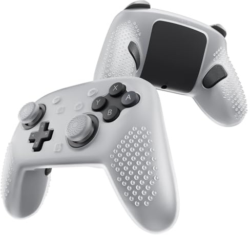 PlayVital Silicone Cover Skin for Nintendo Switch 2 Pro Controller – 3D Studded Edition Anti-Slip Grip Protector Case for Switch 2 Pro with Back Button Cap & Thumb Grips - Clear White