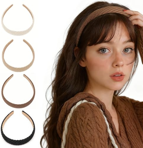 DRESHOW 4 Pezzi Fasce per Donna e Ragazze Cerchietti Sottili in Maglia Cerchietti Intrecciati Tinte Unite Antiscivolo Moda Accessori per Capelli