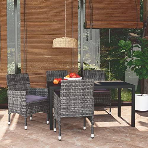 QJBSAVVA Gruppo da giardino in rattan sintetico, 150 x 90 cm, con piano in WPC, colore nero/grigio, per balcone, terrazza e campeggio