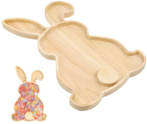 Cabilock Osterteller Holz, Hasenform Wurstplatte aus Holz, Servierbrett für Wurstwaren Dekoratives Snack und Salatbrett, Obstteller für Frühlings und Osterparty Abendessen