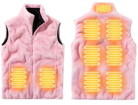 Fleece Women's Heated Gilet, Heated Vest With 3 Temperature Adjustable Smart Temp Control Ladies Body Warmer, Up To 8 Hours,For Commuting,Outdoor Work(Pink,S)
