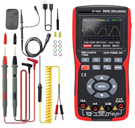 Tidevib Multímetro de osciloscopio de mano, 9999 cuentas multímetro digital con muestreo de 48 MSa/s, ancho de banda de 10 MHz para prueba de resistencia de corriente de voltaje CC/CA