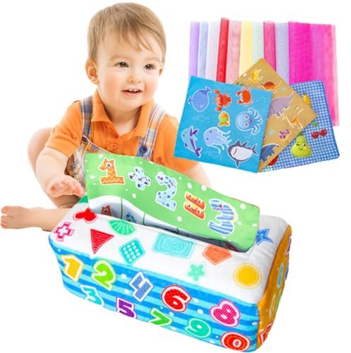 Giocattolo per scatola per fazzoletti | Gioco per e bambini | Scatola testurizzata sensoriale per, 0 3 6 9 12, sciarpe da gioco per bambini, scatola morbida per sciarpa colorata
