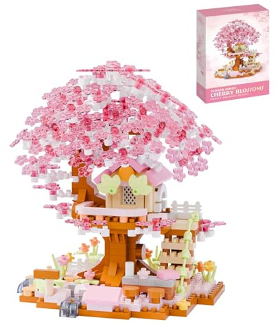 Auspcers Mikro Klemmbausteine Blumen Kirschblüte Baumhaus, 690 Teile DIY Sakura Baum Baumhaus Bauklötze Kit, Sakura Bonsai Baum Bausatz, Creative Geschenk für Jugendliche Erwachsene