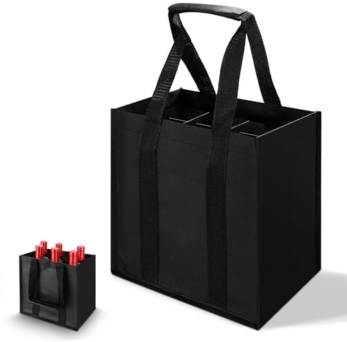 WGIDSKKI Flaschentasche 6 Fächer,Flaschenträger mit Klettband, Flaschentasche für 1,5 Liter Flaschen,Wiederverwendbar Männerhandtasche Getränketasche für Wasserflaschen,Wein,Schwarz(27 * 18 * 27CM)