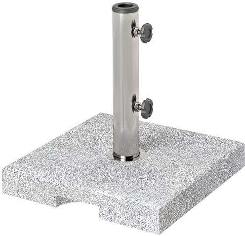 Outsunny Pied de Parasol, Socle Parasol extérieur en Granit 21 kg, pour mât de Ø 32-48 mm, avec Poignées et 2 Boutons Réglables, pour Jardin Patio terrasse, 38 x 38 x 38 cm, Gris
