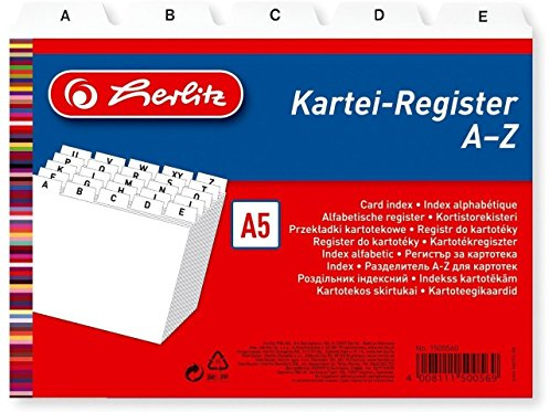 Herlitz Karteiregister A5 Kunststoff PP 25-teilig A-Z weiß 5er Sparpack