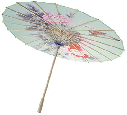 F Fityle Silk Parasol (33-Inch, Peony) - Chinese/Japanese Paper Umbrella for Weddings and Personal Sun
