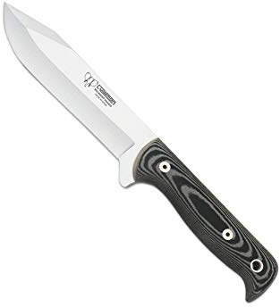 Cudeman Cuchillo 119-M hoja de acero inoxidable ACX-380 de 13 cm empuñadura de micarta negra de 12 cm para caza, pesca, supervivencia y bushcraft + Portabotellas regalo
