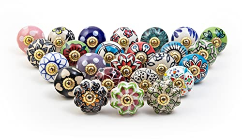 RAJRANG Keramik Möbelknöpfe, Schrank und Schubladenknöpfe, Vintage-Design, Mehrfarbig, T 1,7xH 2,75 25er Set
