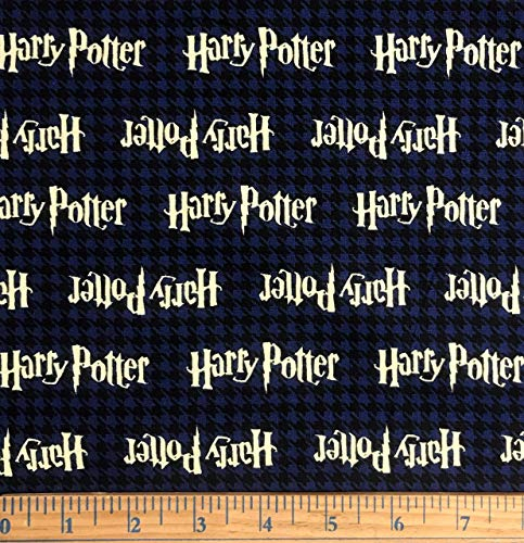 91 cm – Harry Potter Logo auf blauem Hahnentritt-Baumwollstoff – offiziell lizenziert (ideal zum Quilten, Nähen, für Bastelprojekte, Wurfkissen und mehr), 91 cm x 111,8 cm breit