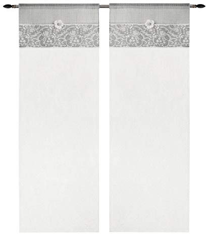 emmevi Tende Coppia Finestra Porta Interno Tessuto Shabby Chic Mod.Tenda MARGHERITA 1 CONF 60X240 GRIGIO