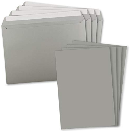 5x XXL Einzelkarten-Set DIN A4 mit Umschlägen DIN C4 - Graphit | Karte 21 x 29,7 cm - Briefumschlag mit Haftklebung 22,9 x 32,4 cm - für Versand von Grußkarten, Urkunden und Gutscheinen