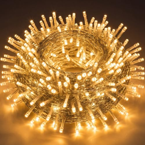 Joiedomi 200 LED Fairy Lights, Christmas Lights Outdoor, 8 Modes Plug-in Christmas Tree Lights Waterproof, Small Xmas Tree Lights Indoor, Clear Wire String Lights for Christmas Decorations(Warm White)
