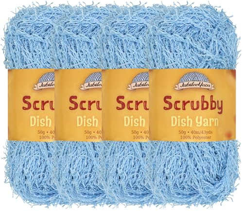 JubileeYarn Scrubby Dish Yarn - Dishcloth Polyester - 50g/Skein - Powder Blue - 4 Skeins