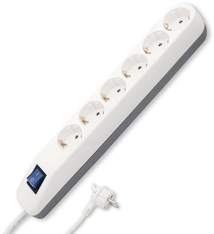 REV Steckdosenleiste Ice - mit Schalter, 6-Fach, Kabel 5m, 3680W, weiß