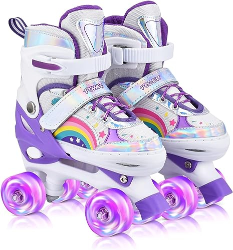 YUDOXN Rollschuhe Mädchen Verstellbar.komfortabl LED Rollerskates für Jugendliche und Anfänger.3 Größen, verstellbar von 31 bis 42, Rollerskates.Verstellbar Rollschuhe für Kinder (S, Violet-B)