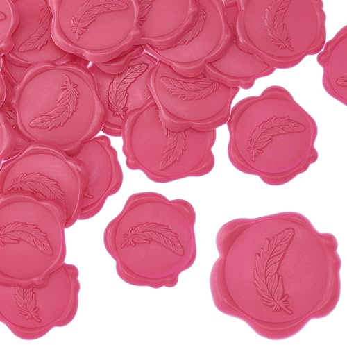 SUPERDANT 50 Stück Rote Feder Wachs Stempel Aufkleber Federkiel Stift Umschlag Siegel Aufkleber 30mm Selbstklebende Siegellack Stempel Feder Aufkleber Für Hochzeitseinladungskarten