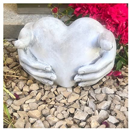 Radami Herz in Hände Skulptur Grabschmuck Grab Dekoration Grabherz Grabdekoration