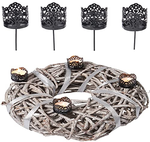 MARRAKESCH 4er Set Teelichthalter Teelichtstecker für den Adventskranz 9cm Kerzenstecker für Kerzen