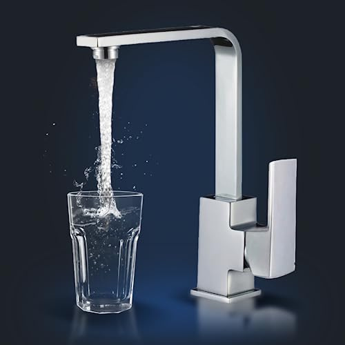 Rosenhahn & Söhne Juist 100 Küchenarmatur 360° Drehbarer Wasserhahn Küche - Armatur Küche [Chrom] - 2-fach verstellbare Spültischarmatur + Anschlussschläuche