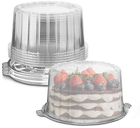 MT Products Round PET Plastic Cake Container 8 - Plastic Bakery Boxes (Pack of 5) - Made in the USA