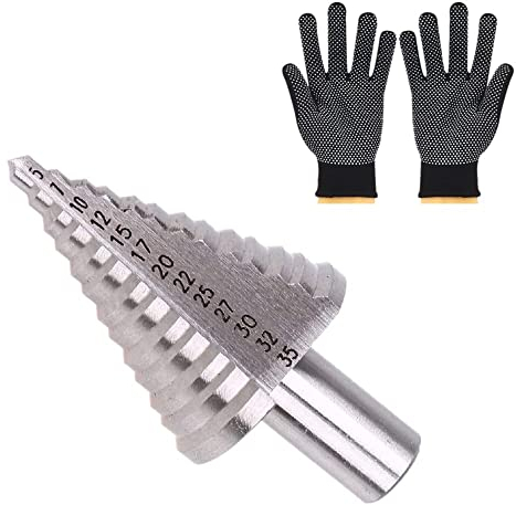 Norhogo Trapano a gradini HSS [fusto 10 mm; si adatta a qualsiasi mandrino – Punta conica Ø 5 – 35 mm, punta conica ideale per metallo, legno, plastica, argento, 13 livelli