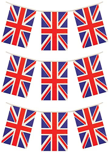 Union Jack Bunting – 16 Metres VE Day Decorations – Hanging British Street Party & VE Day 80th Anniversary 2025 Flags Banner for Indoor & Outdoor Use – Waterproof United Kingdom Patriotic Decorations