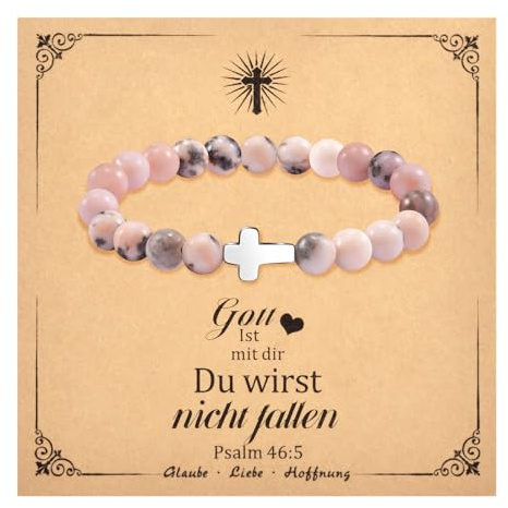 BOCHOI Kreuz Armband Perlenarmband Damen Christliche Geschenke | Naturstein Perlen Armband Mädchen Armbänder Geburtstag Valentinstag Geschenke Für Mama Tochter Oma Enkelin Schwester Freundin