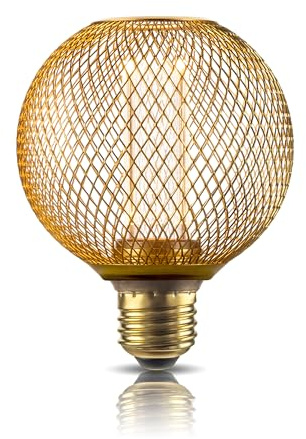 Harwez Decorative LED Light Bulb, Golden Metal Mesh Cover, E26 Medium Base, LED Lights for Bedroom Floor Lamp, Ceiling Light Fixture & Table Lamp, 3.5W Dimmable, 2200K Very Warm White Glow Bulbs