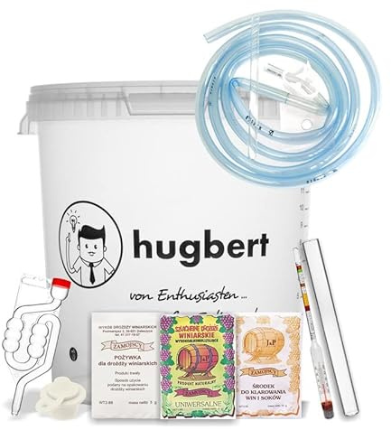 Hugbert Weinset ZAMOJSCY-Box-M Weinhefe | Alkohol Hefe | Gärbehälter 15/17L | Gärröhrchen | Dichtgummi | Weinmessgerät | Schlauch