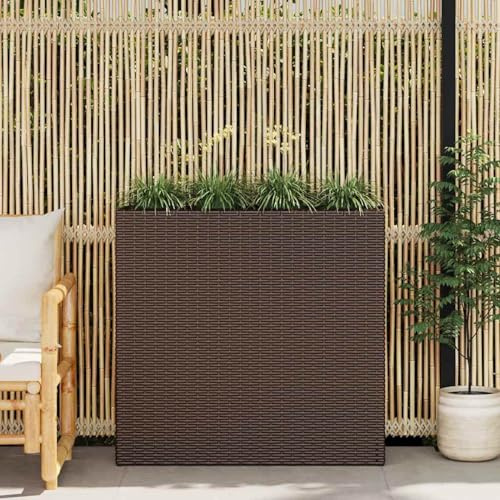 Homgoday Jardinière surélevée avec 4 pots - Pot de fleurs - Pot de fleurs - Brise-vue - Jardinière surélevée - En polyrotin - Marron