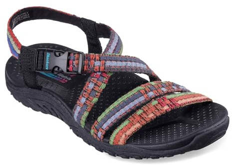 Skechers Reggae – Sew Me – Boho vävd remslingback sandal, Svart flerfärgad, 39.5 EU