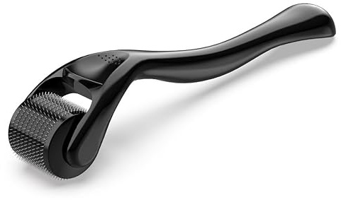 Deropty Derma Roller 540 for Hair、 Facial 、Skin and Beard Beauty（0.25mm） Titanium roller，For Women and Men，Black Handle+Black Roller