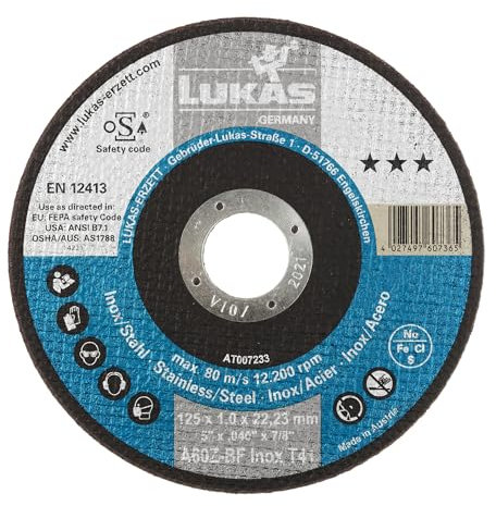 Lukas Erzett A46Z-BF Lot de 25 disques à tronçonner T41 pour acier inoxydable 180 x 1,6 mm droit pour meuleuse d'angle 18,5 x 18,5 x 6,5 cm