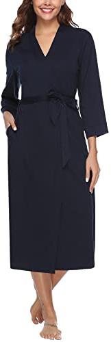 Nieery Vestaglie Donna Cotone Elegante Scollo a V Vestaglia Kimono Donna Lungo con Cintura e Tasca