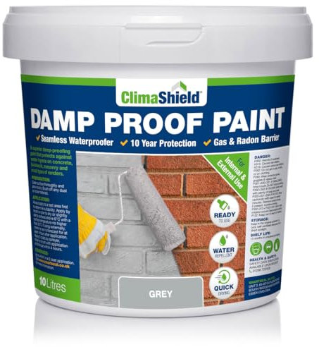 SmartSeal Damp Proof Grey Paint - 10 Litres - For Interior & Exterior Walls, Ceilings and Floors. Helps Prevent Water-Ingress and the Spread of Penetrating Damp.… (Grey)