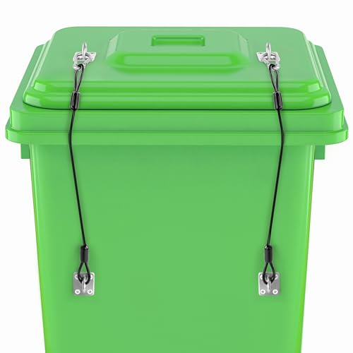 Winter Shore Cinghia Nera per Bidone dell'Immondizia (2 Pezzi) - Corde in Acciaio Inox Rivestite in Gomma - Impedisce ad Animali di Rovistare - Blocco del Coperchio di Bidoni Piccoli, Medi e Grandi