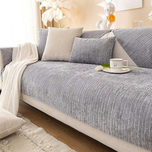 Gluhbirnen Sofadecke, Sofadecken Für Sitzfläche, Sofaschoner rutschfest, Sofa Überzug, Chenille Sofabezug l Form, Sofa Überwurfdecke, Couch Bezug, Couch Decke, Grau, 70 * 150CM