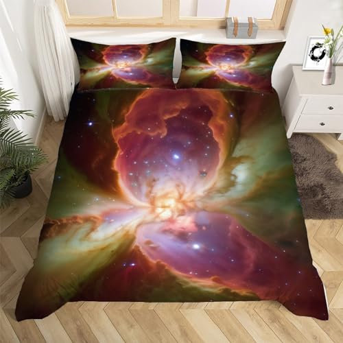 3D Sternenhimmel Bettwäsche Set 135x200 cm Weich Mikrofaser Weltall Kinder Bettwäsche-Set mit Reißverschluss 3 Teilig Bettbezug Set mit 2 Kissenbezug 80x80 cm