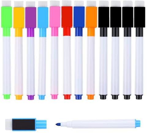 Yolistar 12 Stück Whiteboard Stifte,Magnetische Whiteboard Stifte,3 in 1 Board Marker mit Radierer,whiteboard marker,folienstift abwischbar und Dry Wipe Markers,für Büro,Schule,Zuhause usw