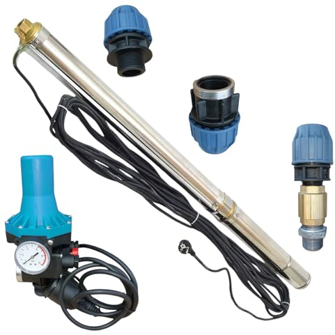 PAG Turbo GmbH® - 3 Tiefbrunnenpumpe 6bar - 3000L/h Pumpensteuerung PC-13, Pumpenanschlussset + Zubehör