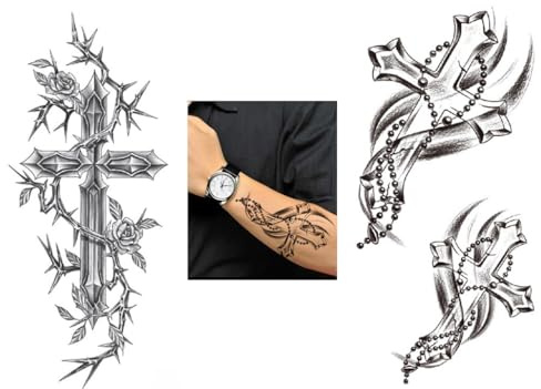 2 Blätter Temporary Kreuz und Dornen Religiöses Tattoo XQB273 886